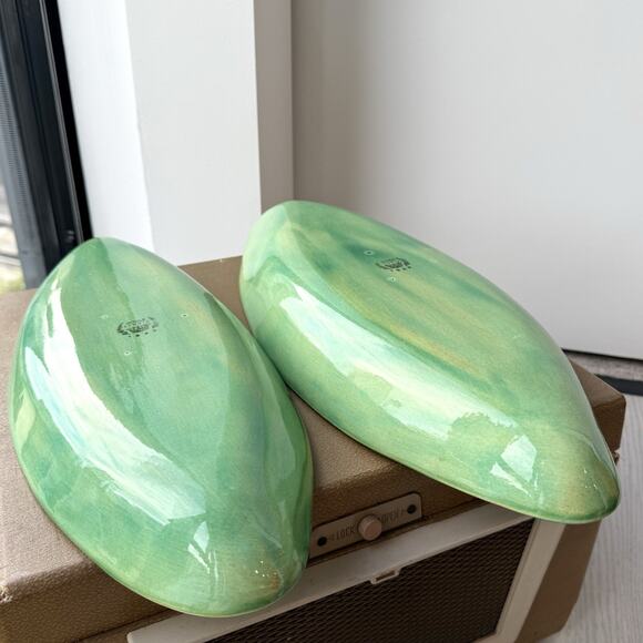 Aletha Soule Studio Earthenware Pottery Server Platter Tray Set of 2 Kiwi Green - Picture 12 of 13